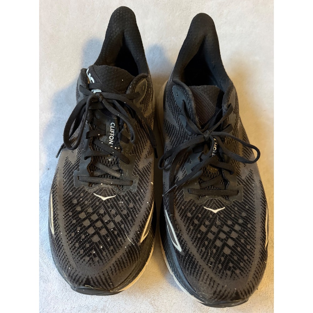 Hoka Clifton 9 Running Shoes Mens 13 2E Black White Good Wide Fit Sneaker